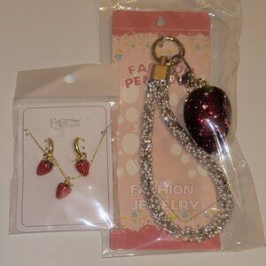 Strawberry 🍓 Bundle! Phone/Purse Charm AND Jewelry Set
